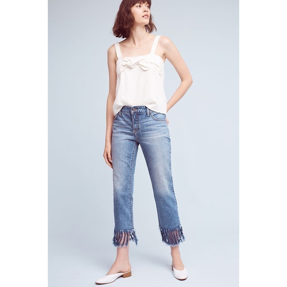 𝅺ANTHROPOLOGIE Pilcro Hyphen Fringe Ankle Hem Relaxed Boyfriend Jeans 27